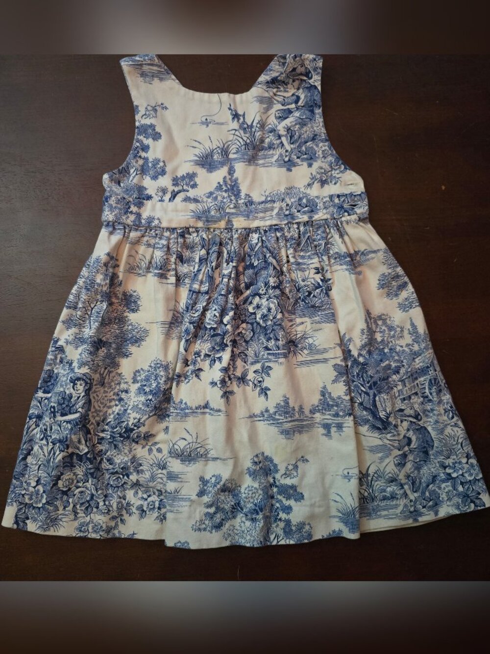 Posies Handcrafted Maine Vintage Blue Toile Pinafore Dress Size 5T XS Boutique